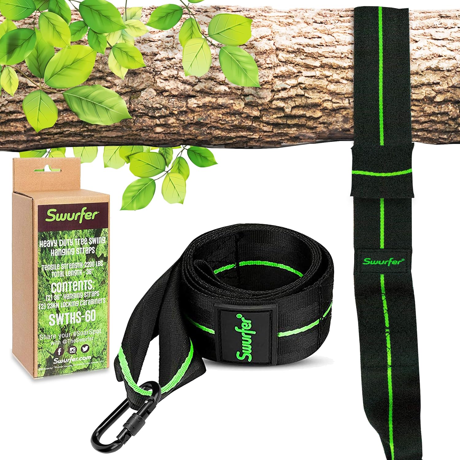 Swurfer 10ft Tree Swing Straps Hanging Kit Durable Weatherproof Tree Attachment