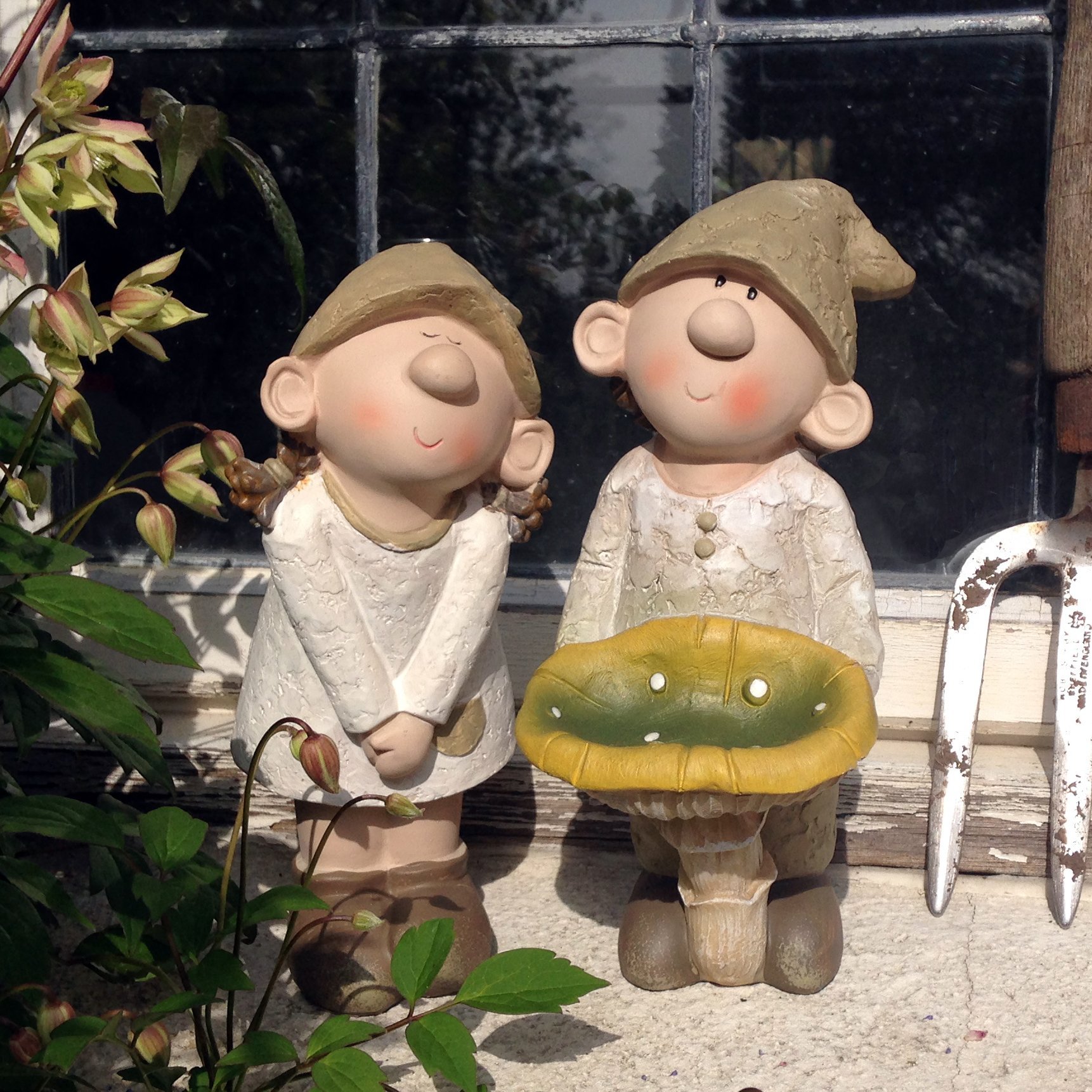 Bill and Beryl Elves standing mushroom, Garden Ornament, Gnome, Garden Fairy, Troll, Imp, Mushroom