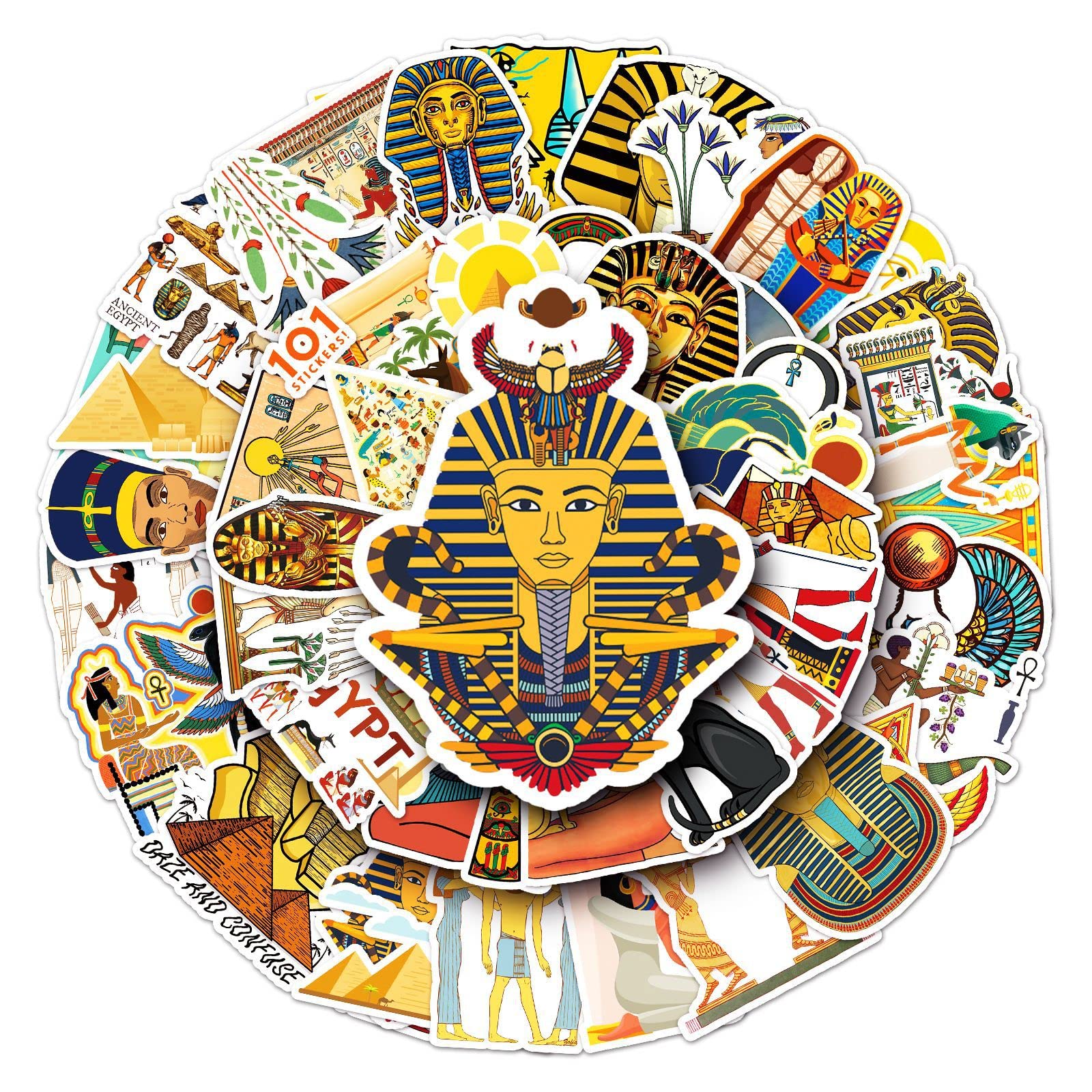 Egypt Pharaoh Stickers (50 PCS), Gift for Children, Teens, Adults, Boys, Girls - Waterproof, Ancient Egypt Vinyl Stickers for Scrapbook, Skateboard, Bike, Phone, Dairy