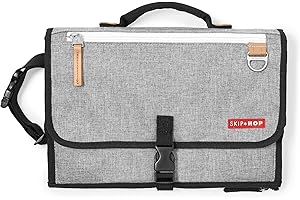 Skip Hop Portable Baby Changing Pad: Pronto Wipe Clean Changing Mat with Built-In Pillow and Wipes Dispenser, Heather Grey