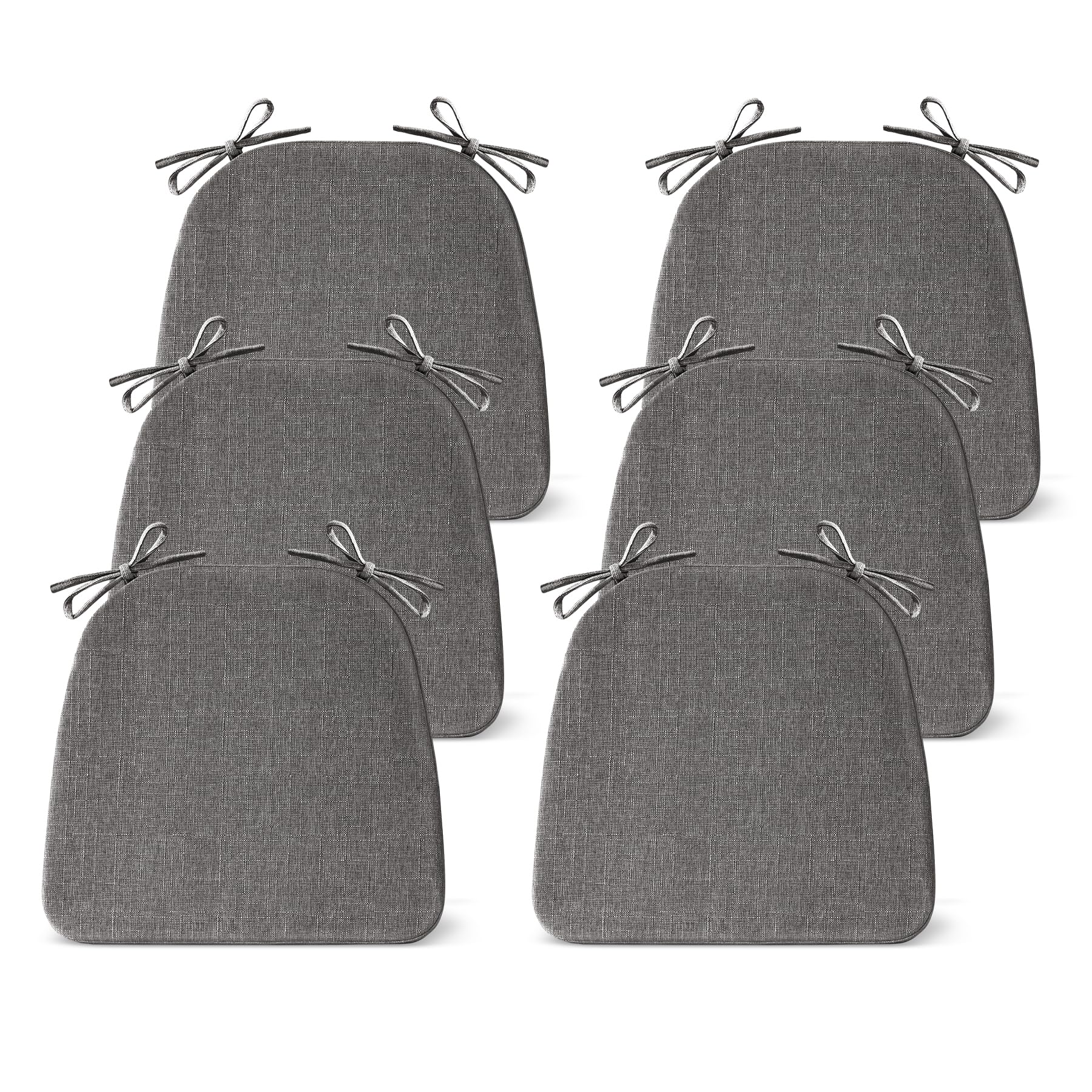 Photo 1 of IASEAHK Chair Cushions for Dining Chairs Set of 6, Non Slip Kitchen Chair Pads, 17" x 16" x 2", Indoor Dining Chair Cushions with Ties, D-Shaped Seat Cushions for Kitchen Chairs, Dark Grey