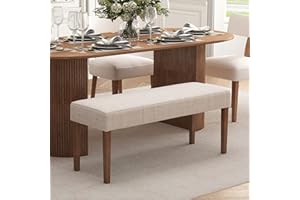 HNY Farmhouse Upholstered Dining Bench Seat, 45" Linen Entryway Bench with Natural Wood Legs, Mid Century Modern End of Bed Bench for Kitchen Bedroom Living Room Hallway, for 2-3 Person, Beige