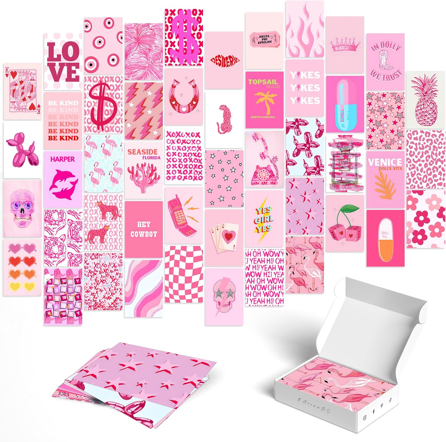 Wall Décor - Grimm DC Preppy Pink Wall Collage Kit | Trendy Preppy Photo Aesthetic Pictures | Stylish Bedroom Decor for Teen Girls | Dorm Trendy Fashion-forward Wall Art | 4