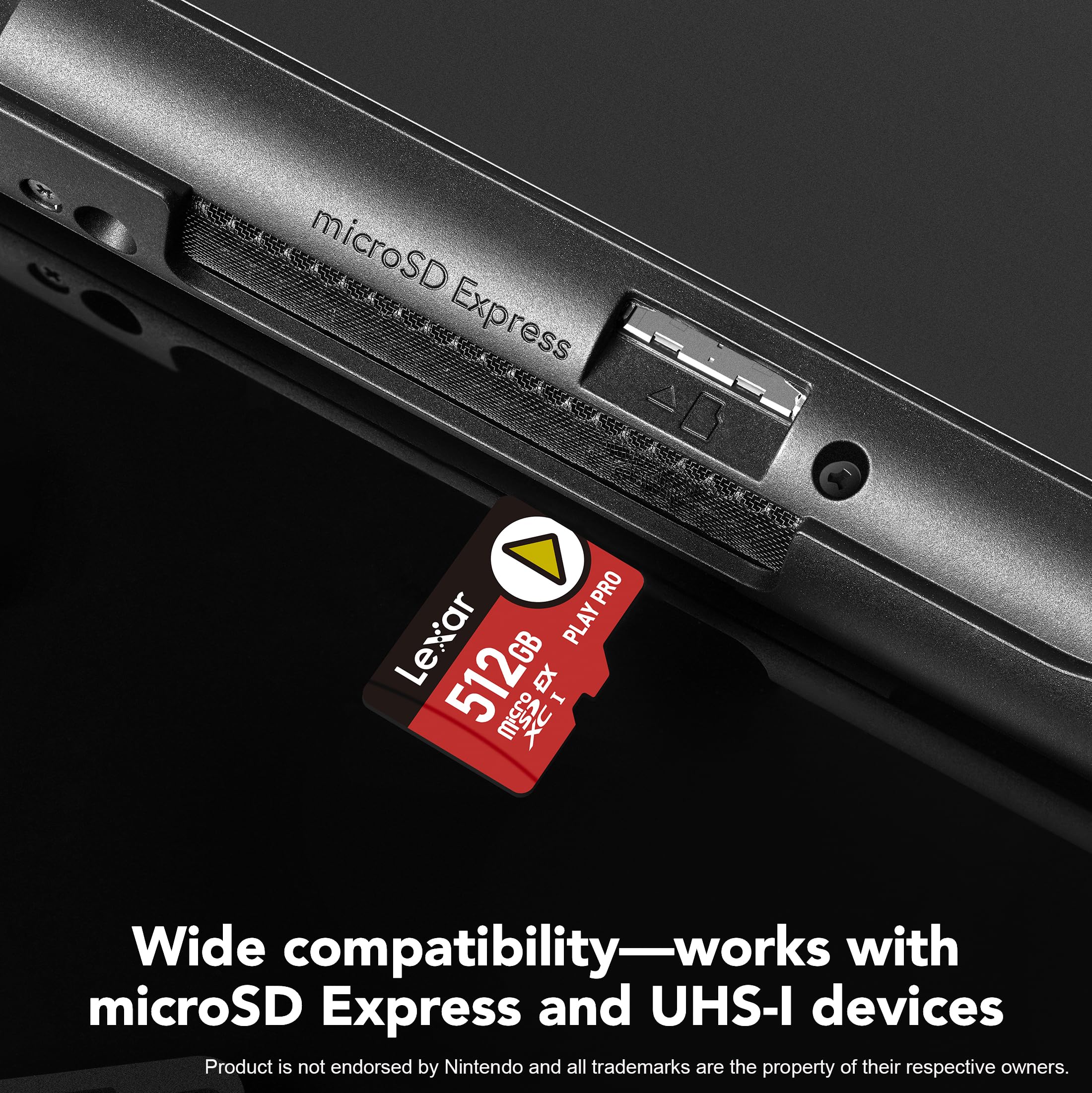Lexar 512GB Play PRO microSD Express Card, UHS-I, C10, U3, V30, Full HD, 4K, Up to 900/600 MB/s Memory Card, Compatible w/Nintendo-Switch 2, ASUS ROG Ally, Steam Deck, Gaming (LMSXPS0512G-BNNNU)