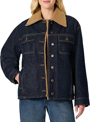 Giacca di Jeans Oversize Imbottita da Donna con Fodera in Montone Sintetico Donna, Risciacquo, M