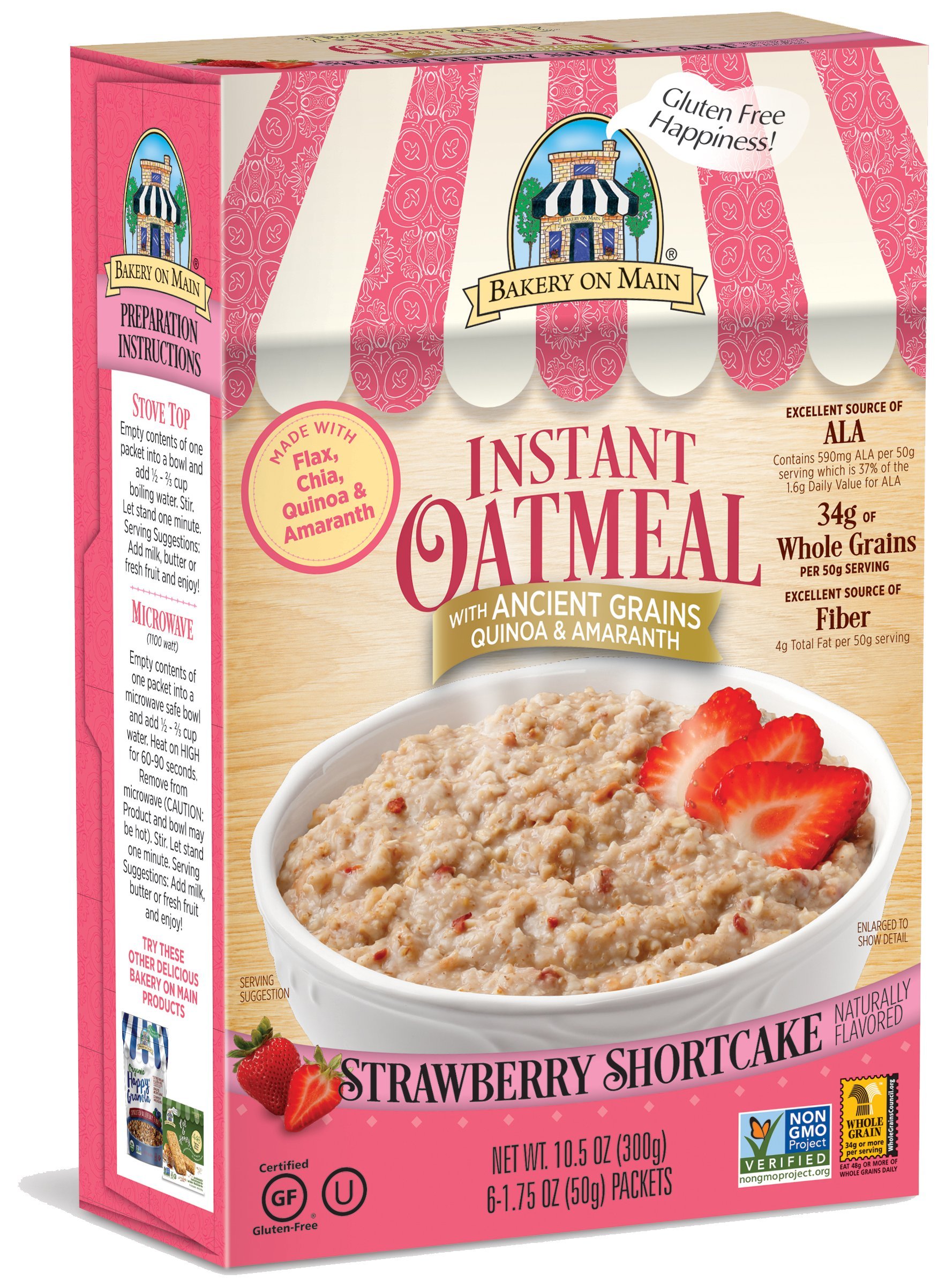 Bakery On Main, Gluten-Free Instant Oatmeal, Vegan & Non GMO - Strawberry Shortcake, 10.5oz (Pack of 1)