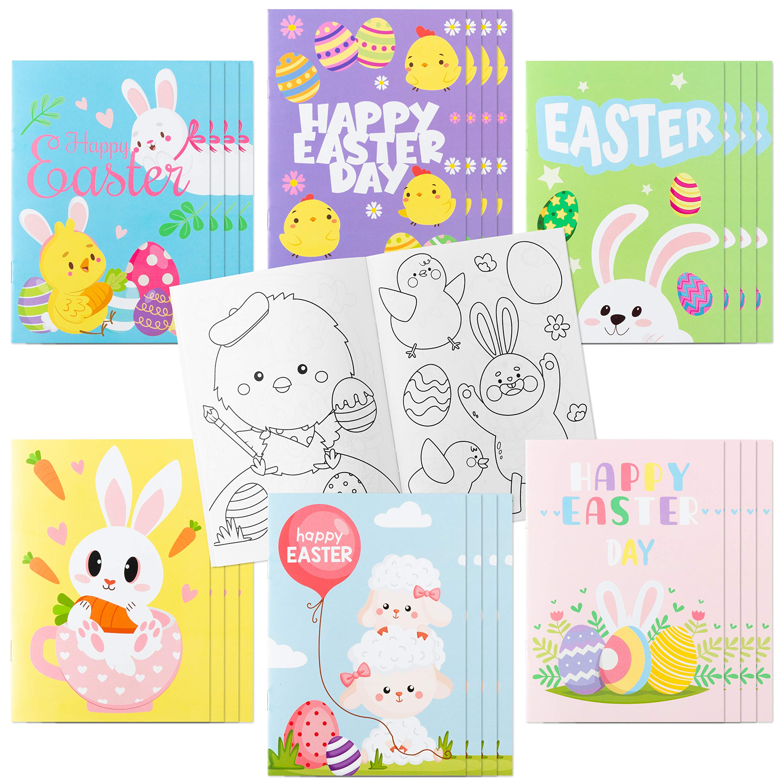 WATINC 24pcs Easter Colouring Books, DIY Art Book with Bunny Easter Egg Chick Pattern, Colour Your Own Story Booklet for Birthday Gift Party Favor Bag Filler
