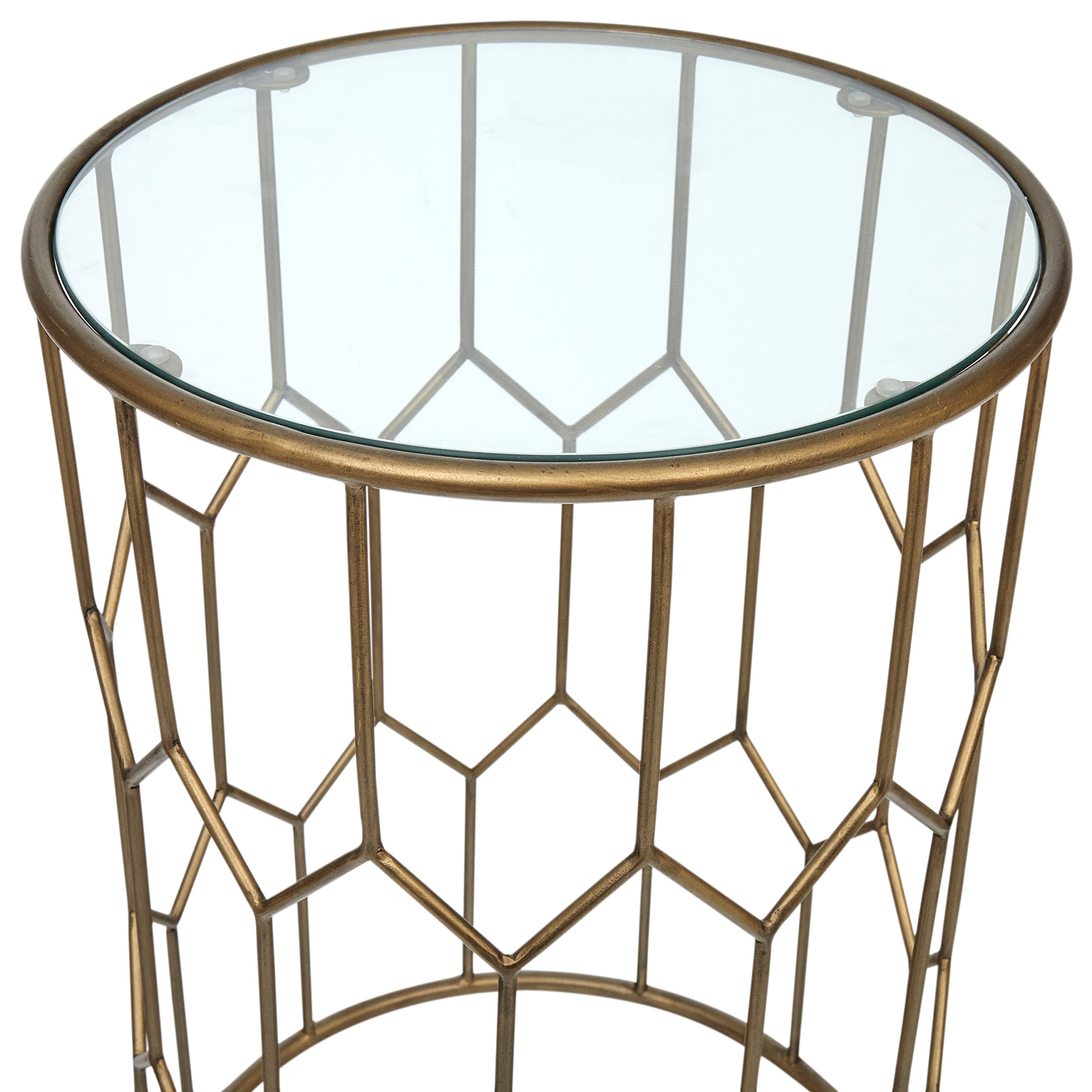 Amazon Brand Rivet Geometric Modern Glass and Metal Side End Table Stand, 15.6″ W, Gold Finish
