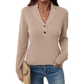 LOMON Sweaters for Women 2025 Fall Knitted V-Neck Collared Button Pullover Dressy Casual Long Sleeve Polo Shirts Business
