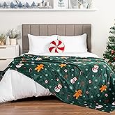 PAVILIA Christmas Gingerbread Throw Blanket | Green Holiday Christmas Fleece Blanket | Soft, Plush, Warm Winter Cabin Throw, 60x80 (Green Gingerbread)