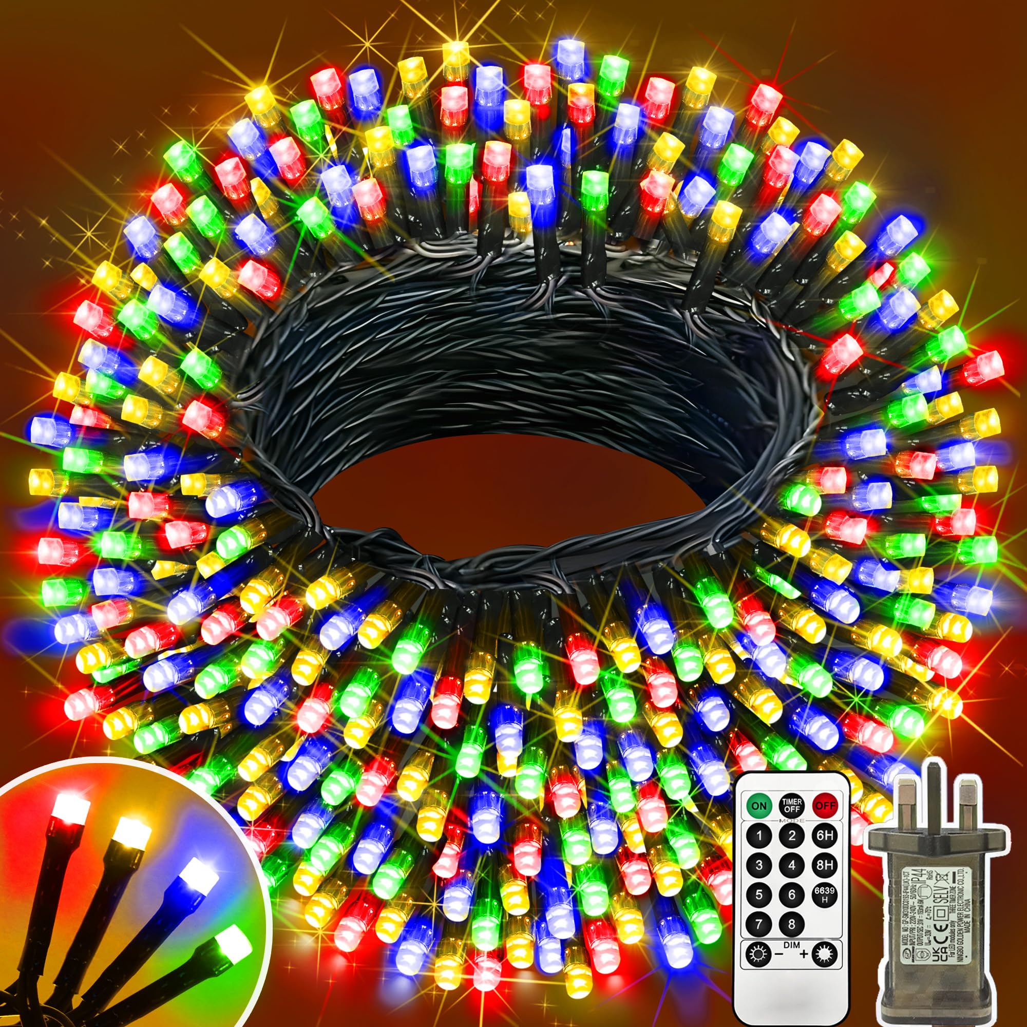 XURISEN Outdoor Fairy Lights, 120M 1000 LED Christmas Tree Lights Plug in 8 Modes Remote Control Mains Powered Waterproof String Lights for Garden,Patio,Wedding,Indoor Party Decorations (Multicolor)