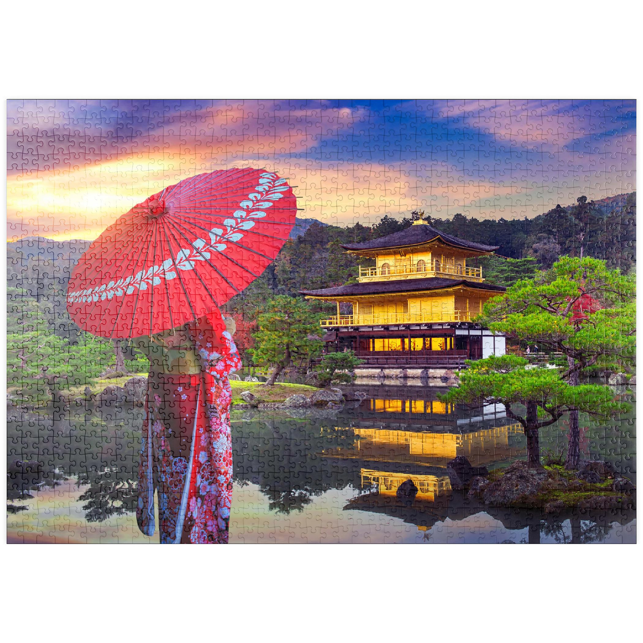 Woman In Traditional Japanese Kimono, Kinkakuji Temple Kyoto, Japan - Premium 1000 pieces Puzzle - MyPuzzle special collection from Puzzle Galaxy