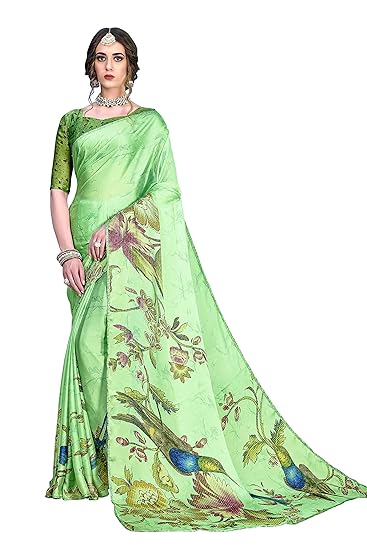 Womens Silk Blend Saree With Blouse Piece (digital_print101green_Green)