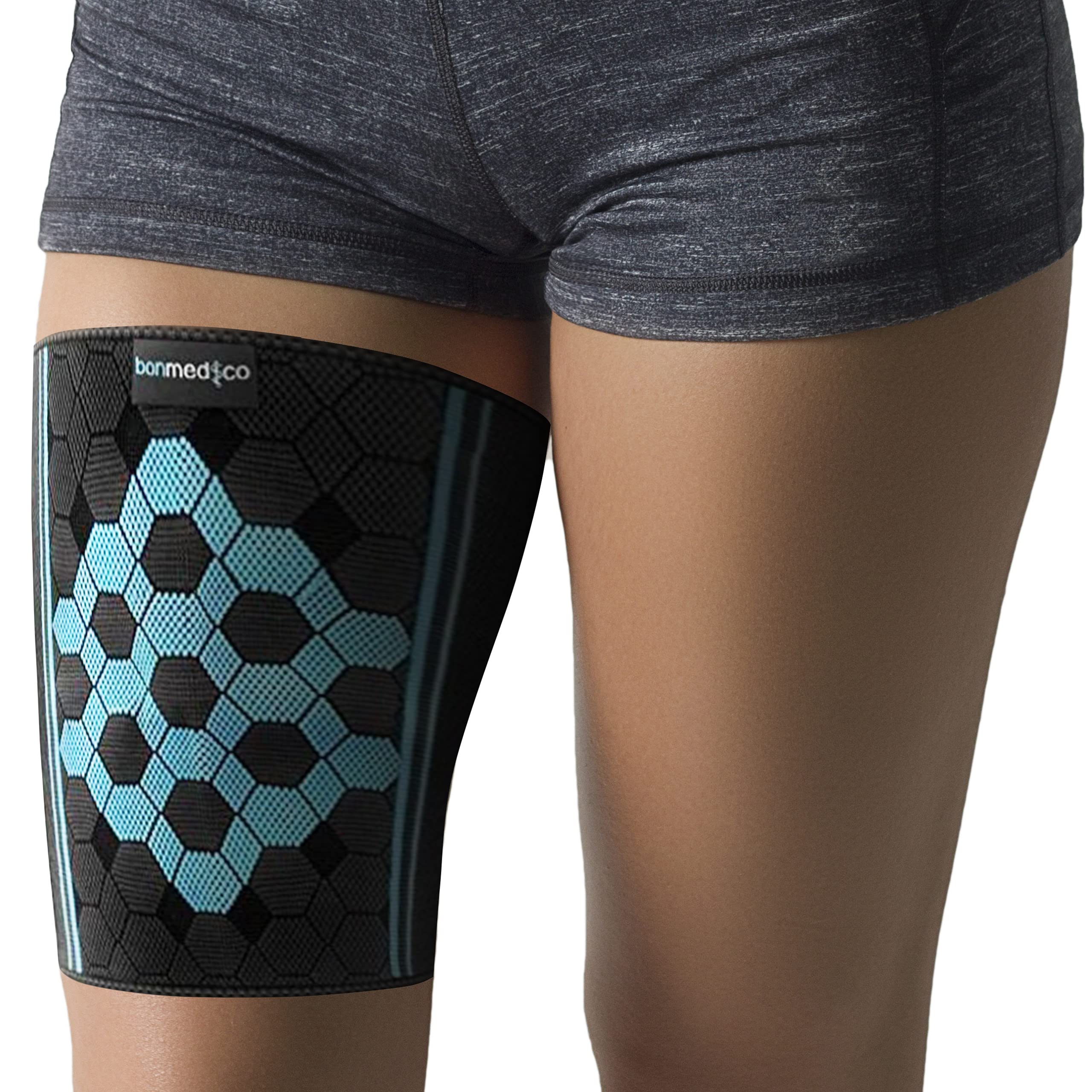 bonmedico Thigh Brace with Compression – Non-Slip Support for Left/Right Leg – Unisex Thigh Protector for Sports & Daily Use – Anti-Chafing, Comfortable Fit – 1 Piece, Size L