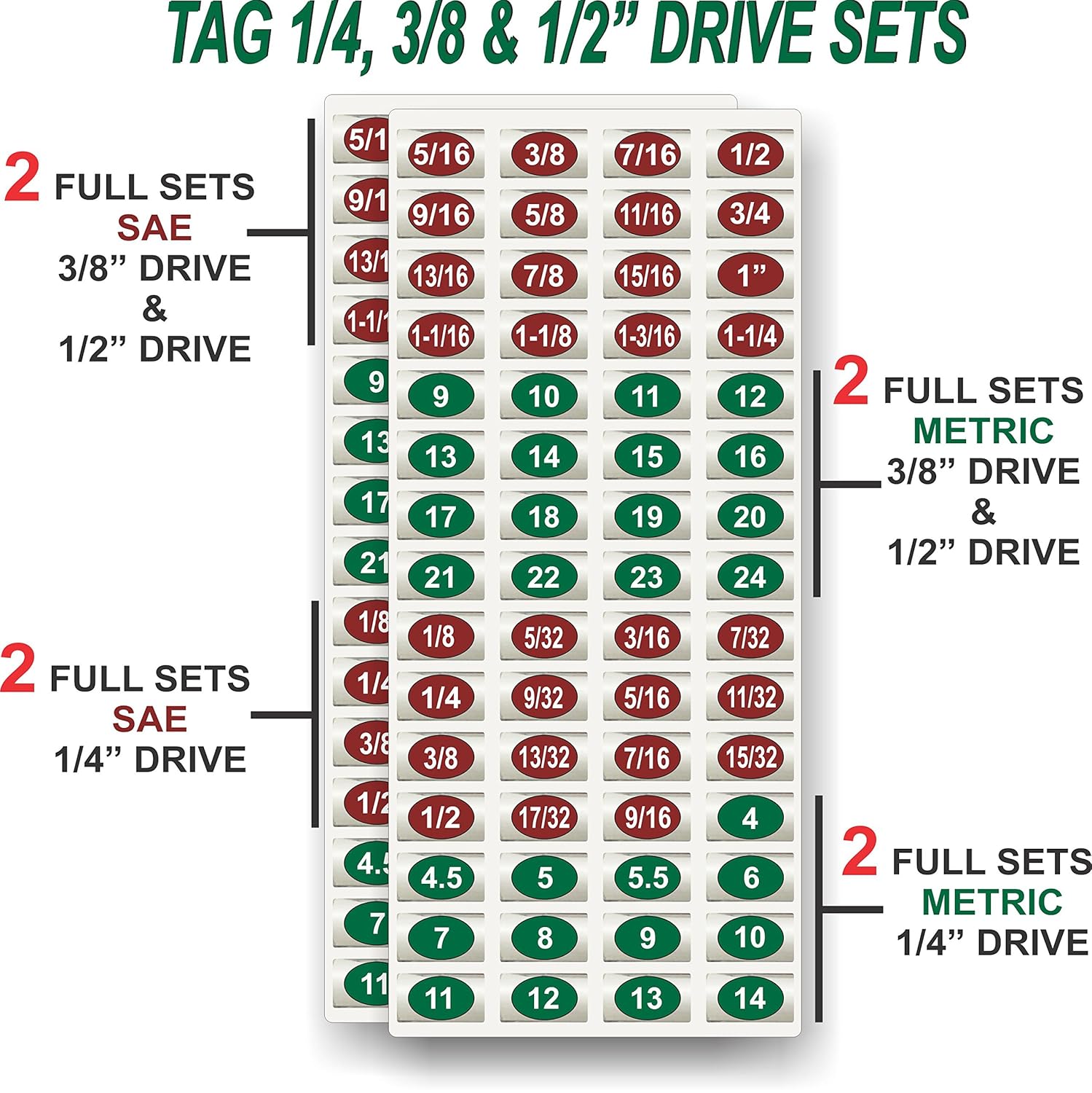 180 Labels 3 pack Chrome Socket Labels for mechanics & home craftsman