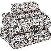 RUVANTI 100% Cotton Sheets – Full Size Percale Bedding, Cooling & Breathable Floral Design, Durable with a Crisp, Soft & Comfortable Feel, 16" Deep Pocket, 4-Piece Set, Teal Paisley