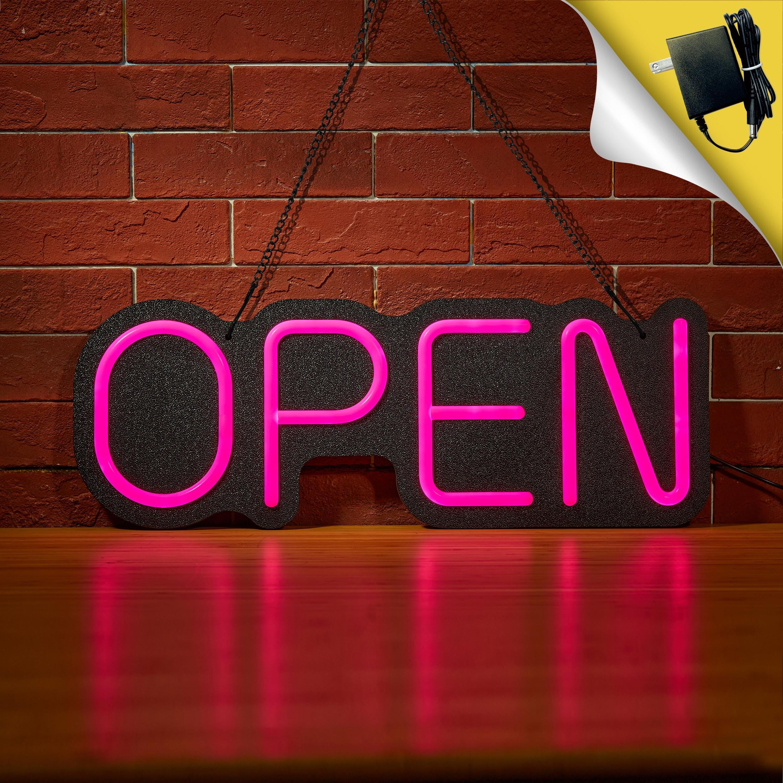 Photo 1 of 24 inch Neon Open Signs for Business, Open Sign with Textured Backboard LED Anti-Scratch Easy Dedust Neon Light for Business(Pink)