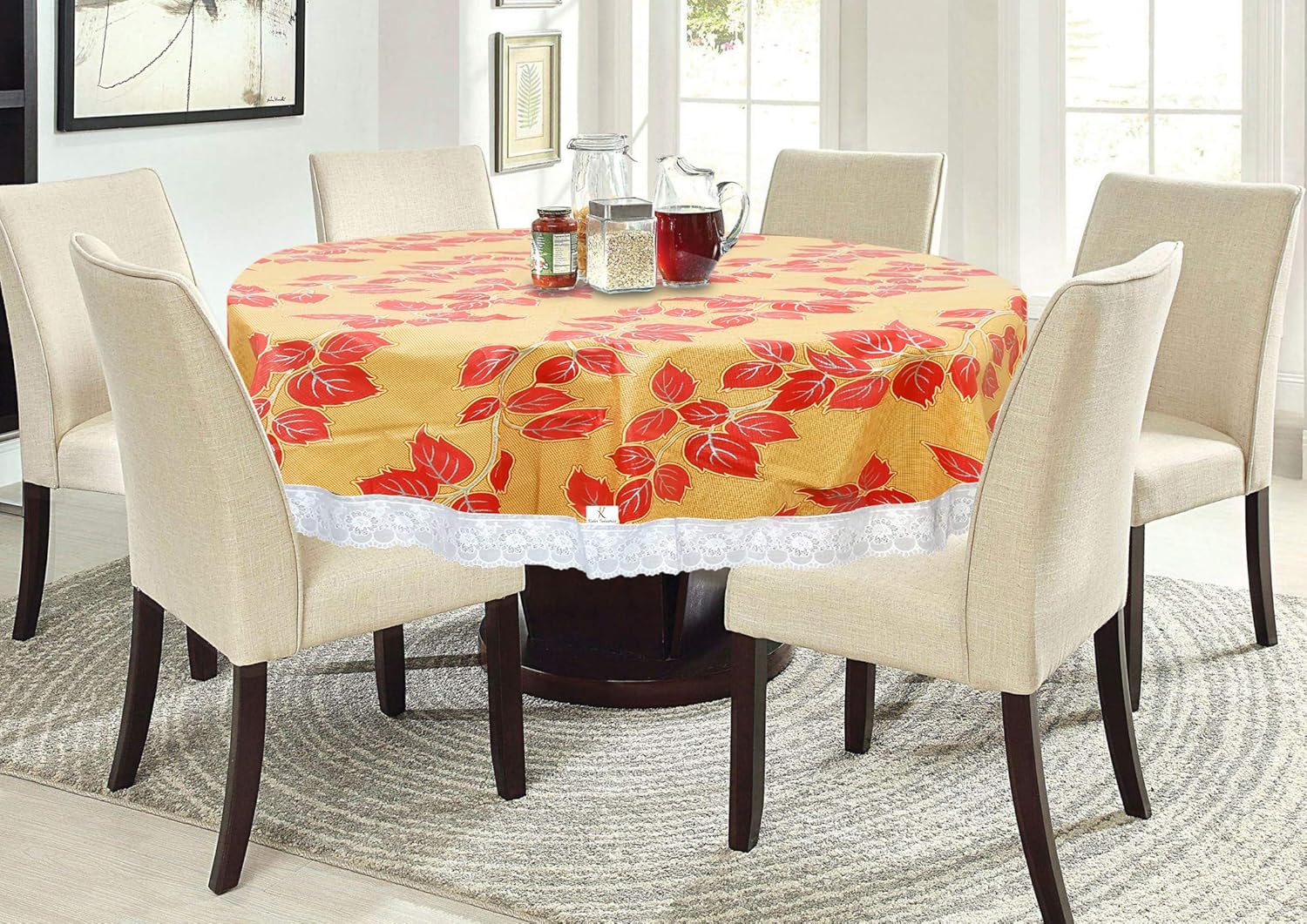 Buy Keshav Industries Leaf Print Round Table Cover 72 InchWaterproof