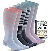 Pembrook 3 Pairs Plus Size Compression Socks Wide Calf - Bamboo Viscose Compression Socks for Women Wide Calf