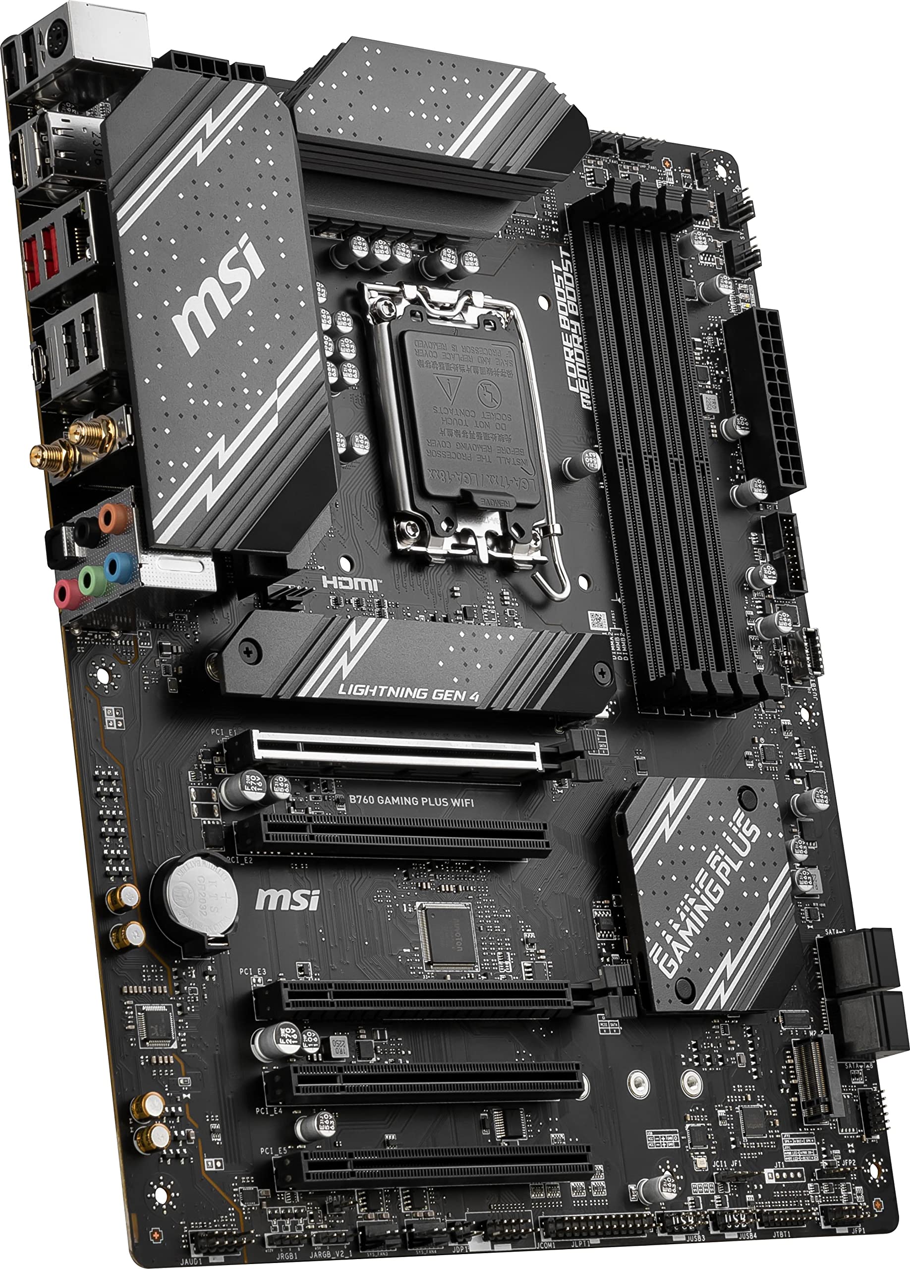 MSI B760 Gaming Plus WiFi Gaming Motherboard (Supports 12th/13th/14th Gen Intel Processors, LGA 1700, DDR5, PCIe 4.0, M.2, 2.5Gbps LAN, USB 3.2 Gen2, HDMI/DP, Wi-Fi 6E, Bluetooth 5.3, ATX)