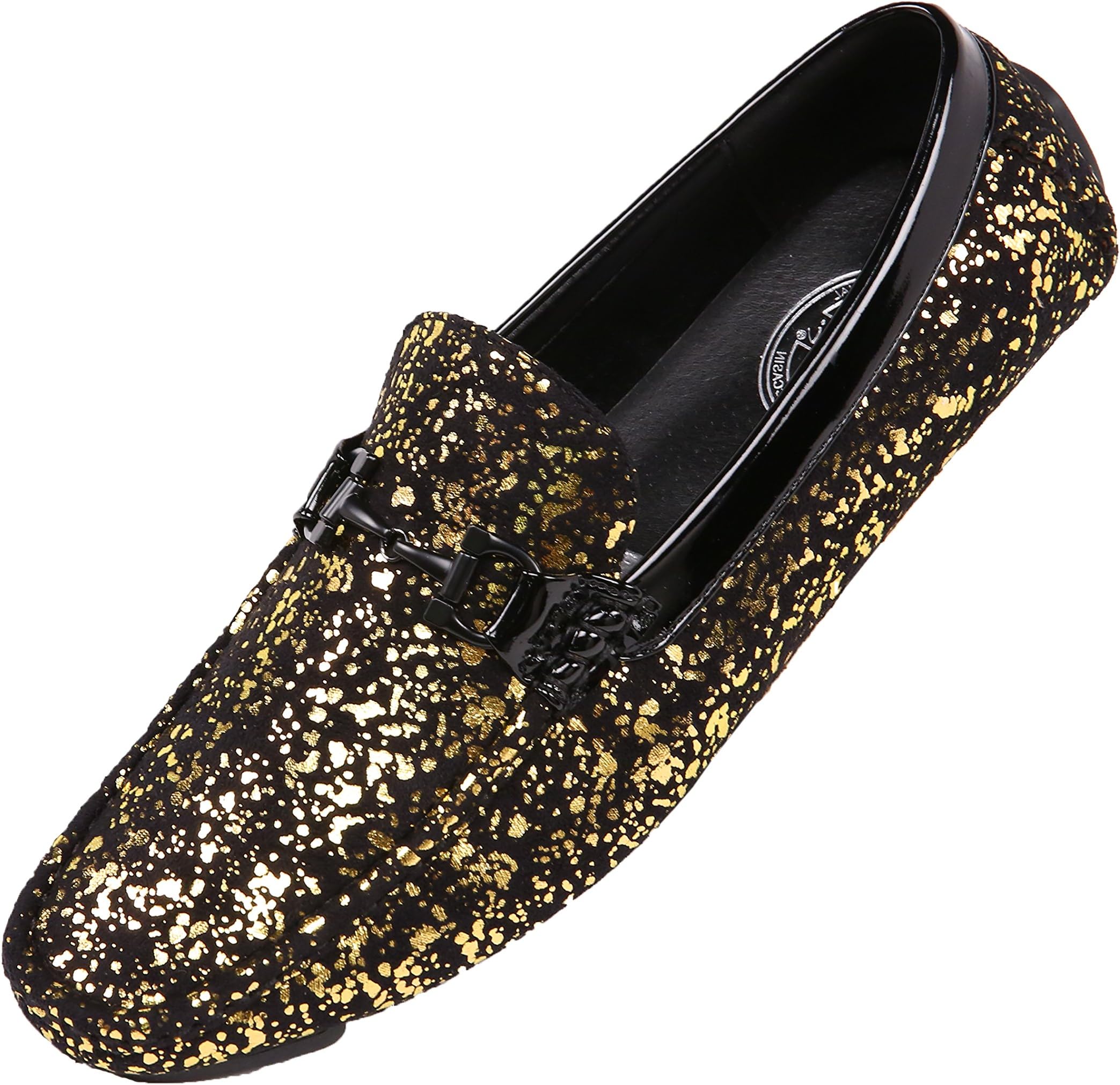 Amali Monty, Mens Loafers – Mens Slip On Shoes - Mens Moccasins - Metallic Splatter Driving Shoes for Men - Men Shoes Dress - Moccasins for Men - Men Shoes Casual