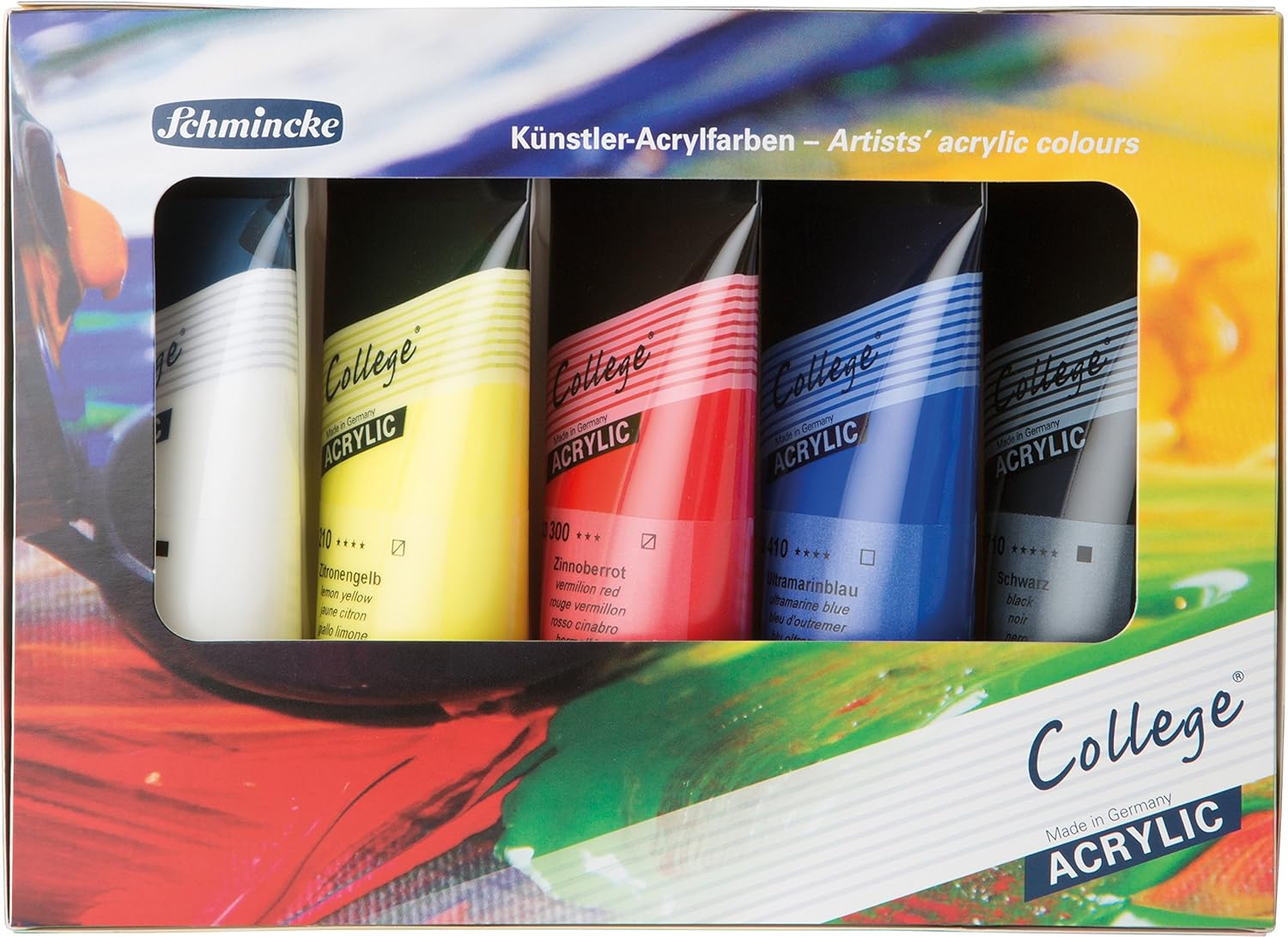 Schmincke, College® Acrylic, acrylic colour Set including 5 x 75 ml tubes, 83 702 097, acrylic colours in study quality