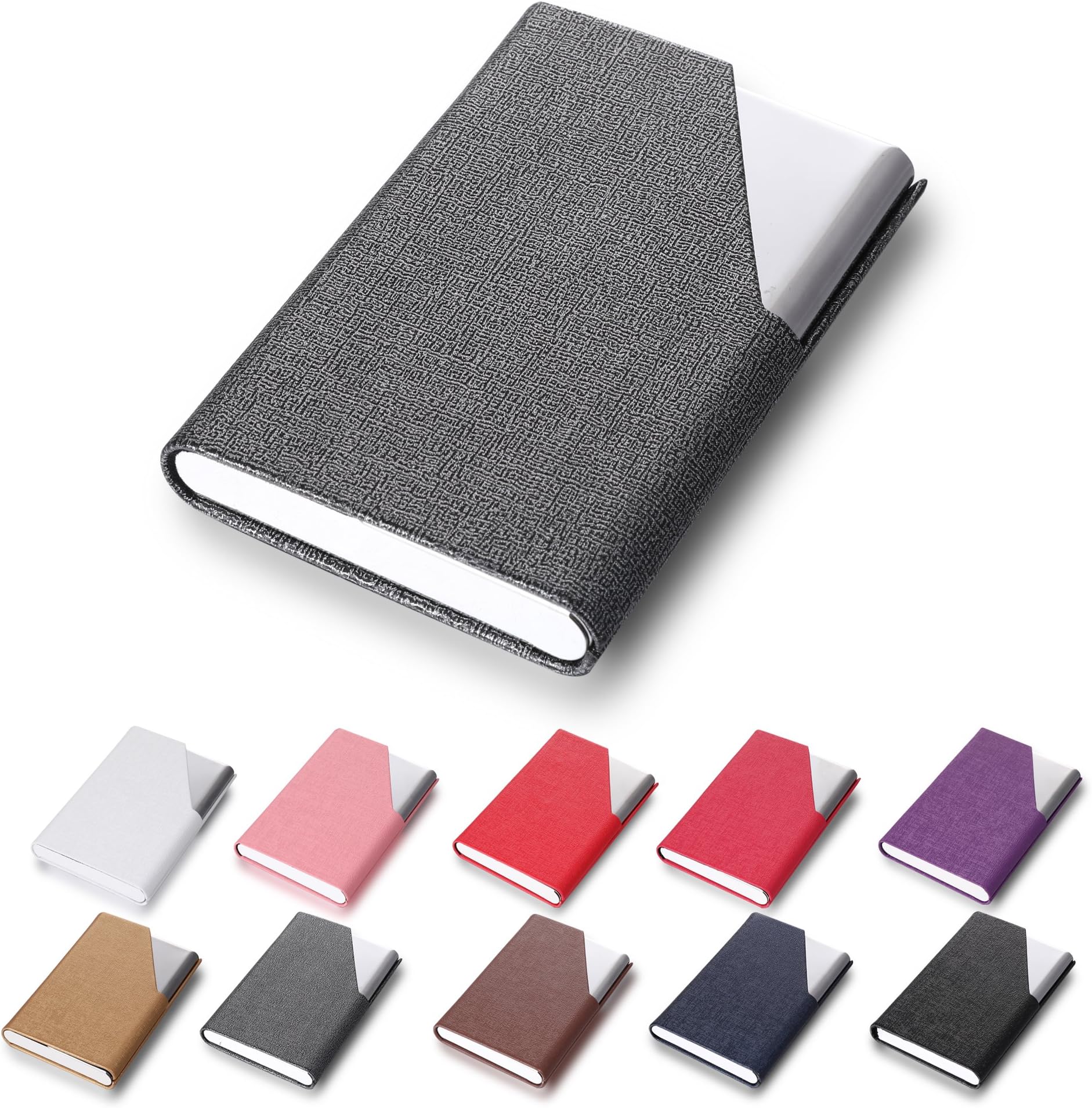 Efaithtek Professional Business Card Holder Business Name Card Holder Luxury PU Leather & Stainless Steel Multi Card Case - Keep Your Business Cards Clean(Gray)