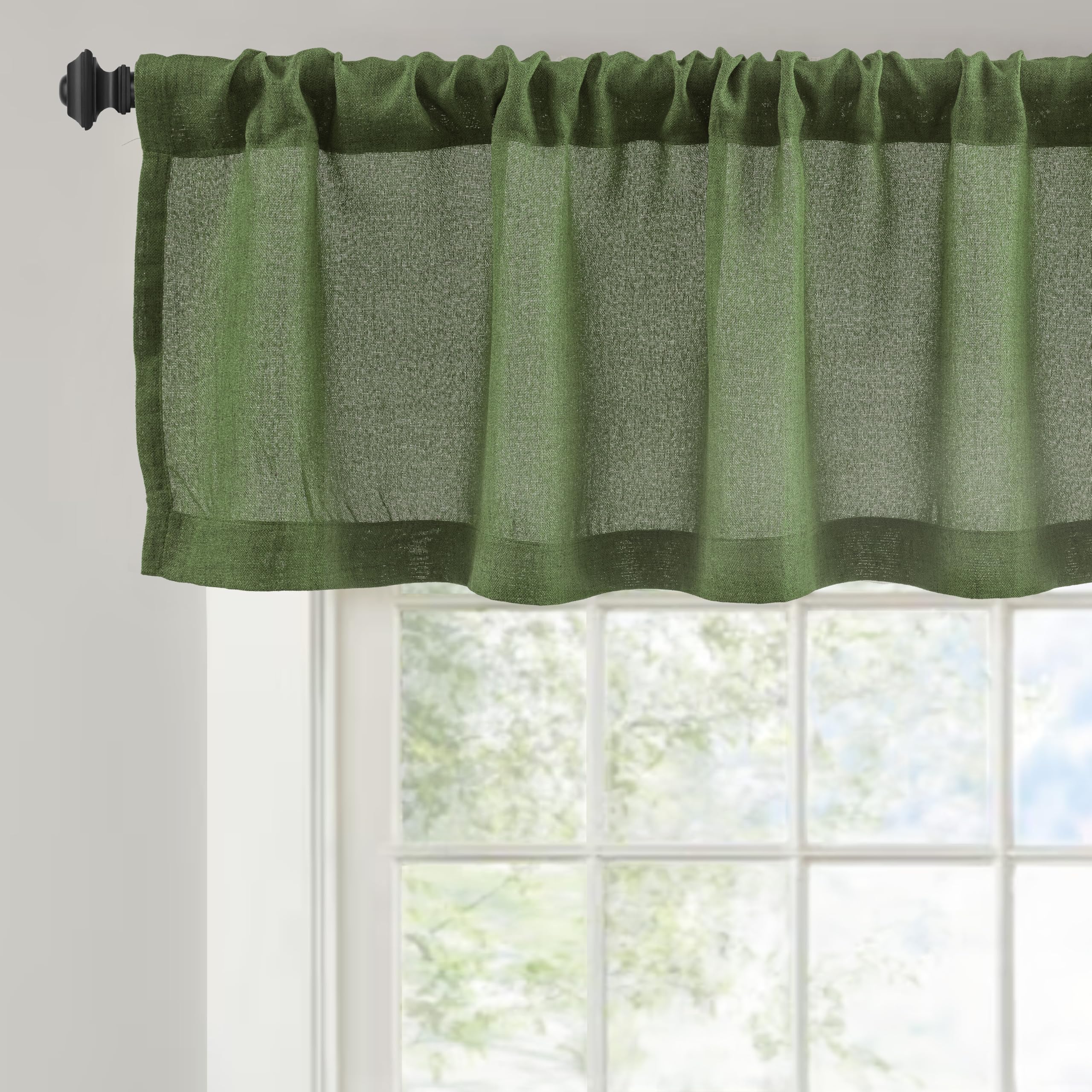 Photo 1 of DriftAway Linen Textured Curtain Valances for Windows Light Filtering 3 Inch Rod Pocket Farmhouse Country Rustic Kitchen Valances for Bedroom Living Room Bathroom 14 inch Length Green