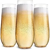 Stock Your Home Plastic Champagne Flutes Disposable, Unbreakable Stemless Mimosa Glasses Bulk for Brunch, Clear Cocktail Cups for Parties, Wine, Wedding Toast, Bridal Shower, 9 Ounce (12 Pack)