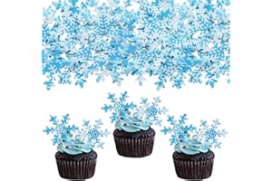 Gyufise 50Pcs Pink Edible Cupcake Cake Toppers Snowflake Cake Decorations for Christmas Winter Frozen Theme Party Supply Decoration Multi