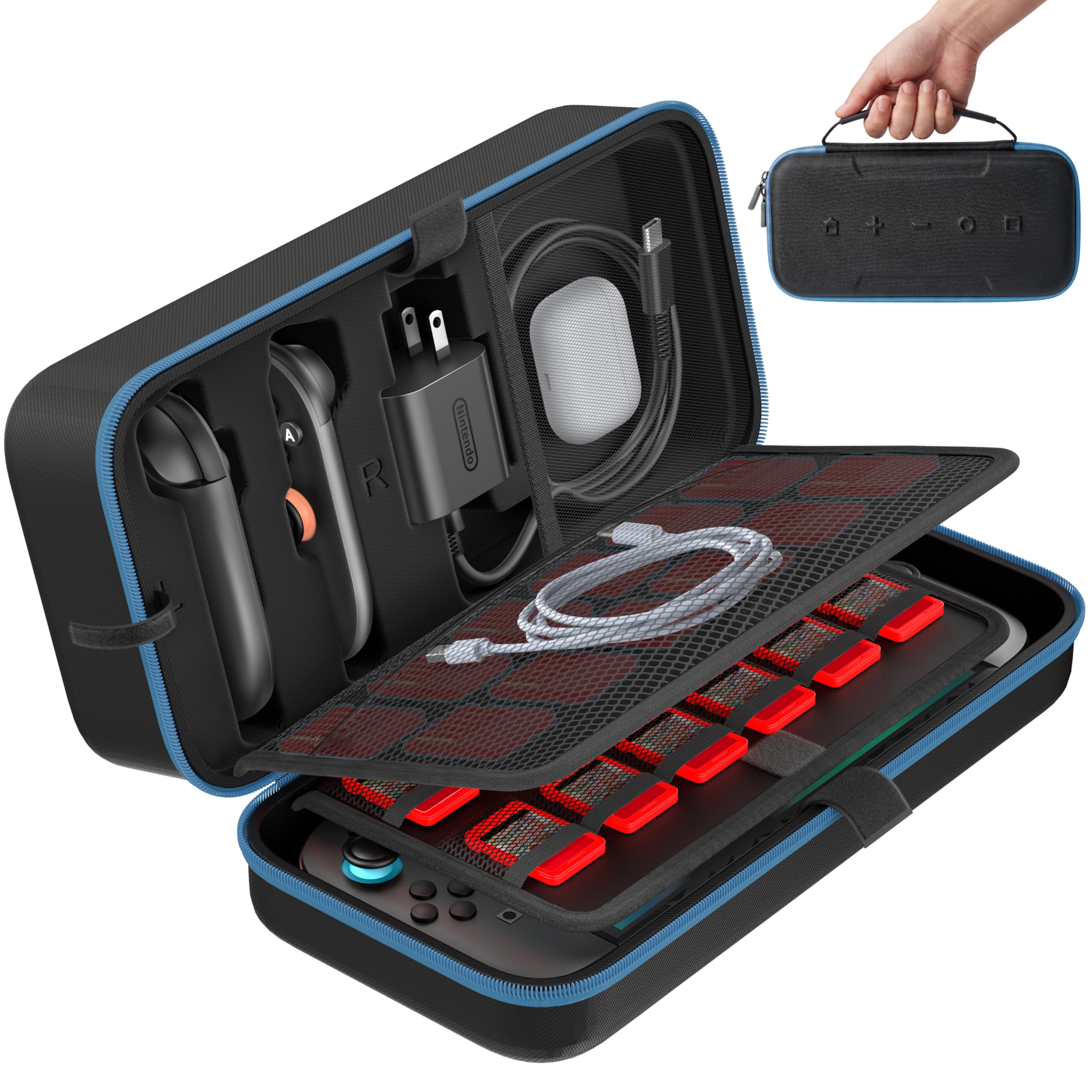 OIVO Carrying Case Compatible with 2025 Nintendo Switch, Portable Switch 2 Travel Carry Case Fit for Joy-Con 2 & Adapter, Hard Shell Protective Pouch Bag with 24 Game Slots, Blue