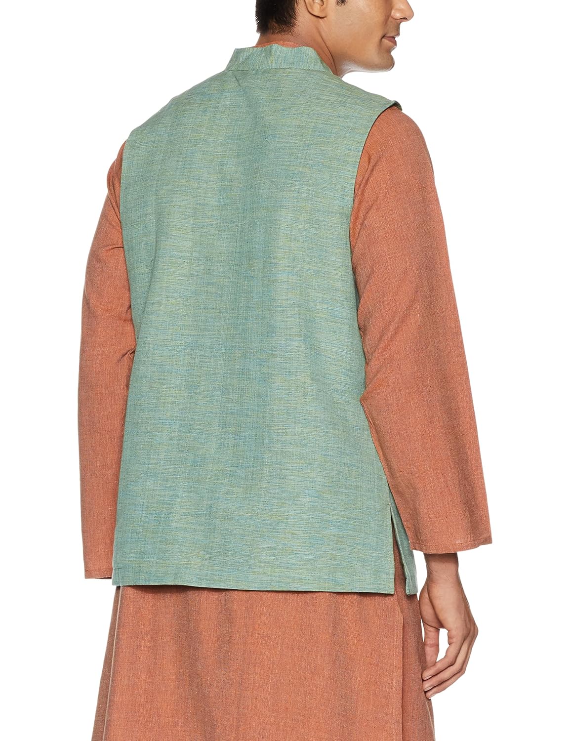 fabindia men's banded collar cotton jacket