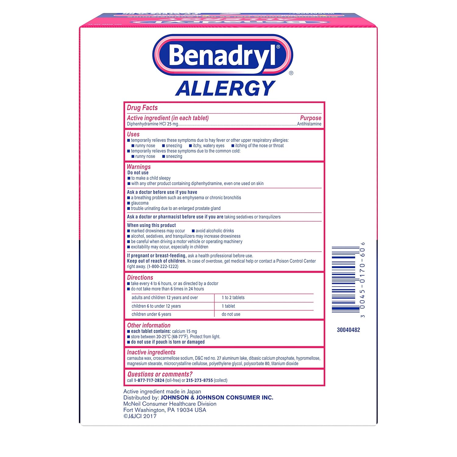Benadryl ingredients label spray