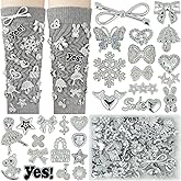 DoDoBeads 81 Pcs Junk Socks Charms Kit, Silver Shoe Charms for Sneakers, Brooches and Pins for Women, ShoeCharms with Bows, Sneakers DIY Kit with Pearls Rhinestones