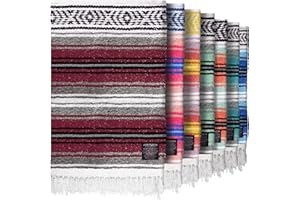 Mexican Blanket (Authentic Handmade Falsa) - Durable, Lightweight Baja Indian Blanket for Yoga, Beach, Camping, Picnic, Car/T