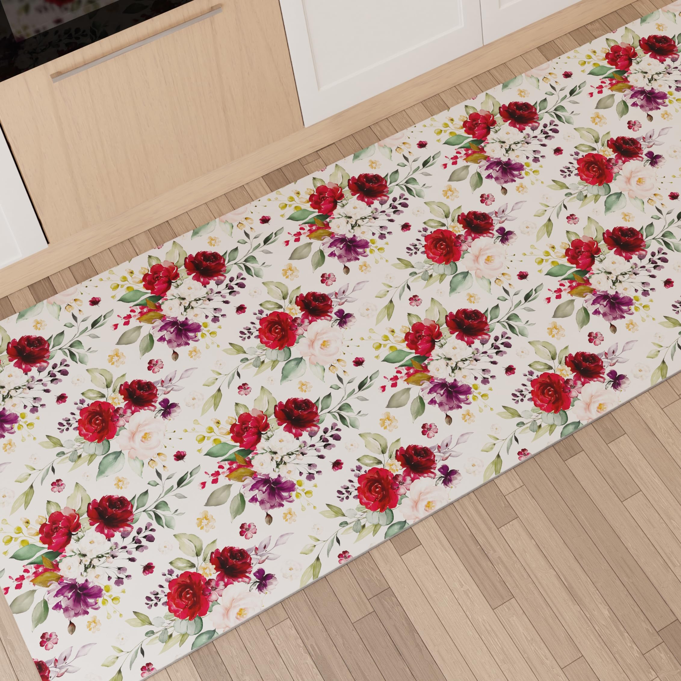 PETTI Artigiani Italiani - Kitchen Rug Runner Kitchen Non-Slip and Washable 52 x 140 cm Floral Design 07 100% Made in Italy
