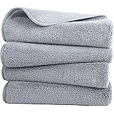 POLYTE Quick Dry Lint Free Microfiber Hand Towel, 16 x 30 in, Set of 4 (Gray)