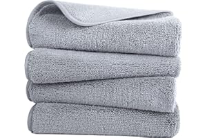 POLYTE Quick Dry Lint Free Microfiber Hand Towel, 16 x 30 in, Set of 4 (Gray)