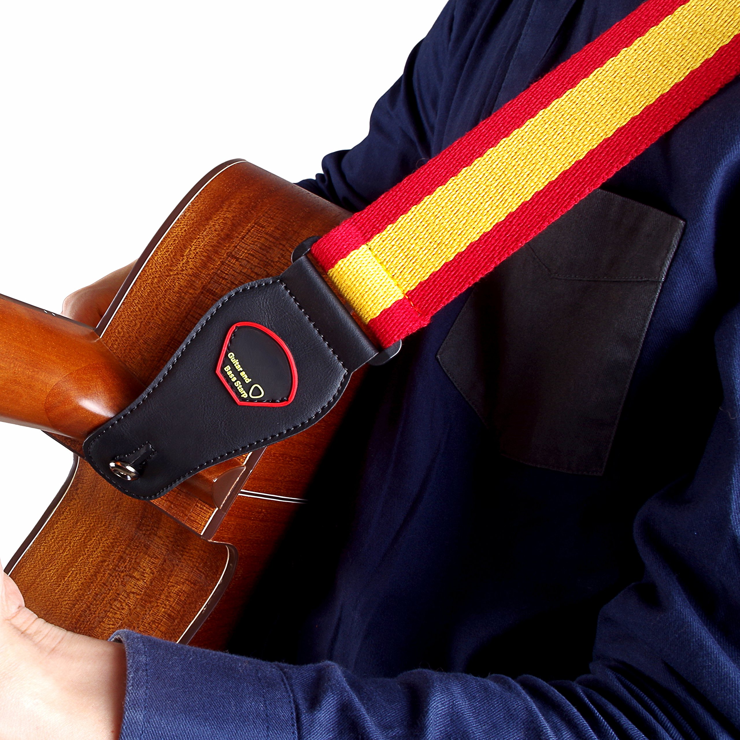 Mugig Correa Guitarra Ajustable Material Algotón Y Cuero Hecho A Mano Con Extremos Reforzado Perfecta Para Cualquier Guitarra