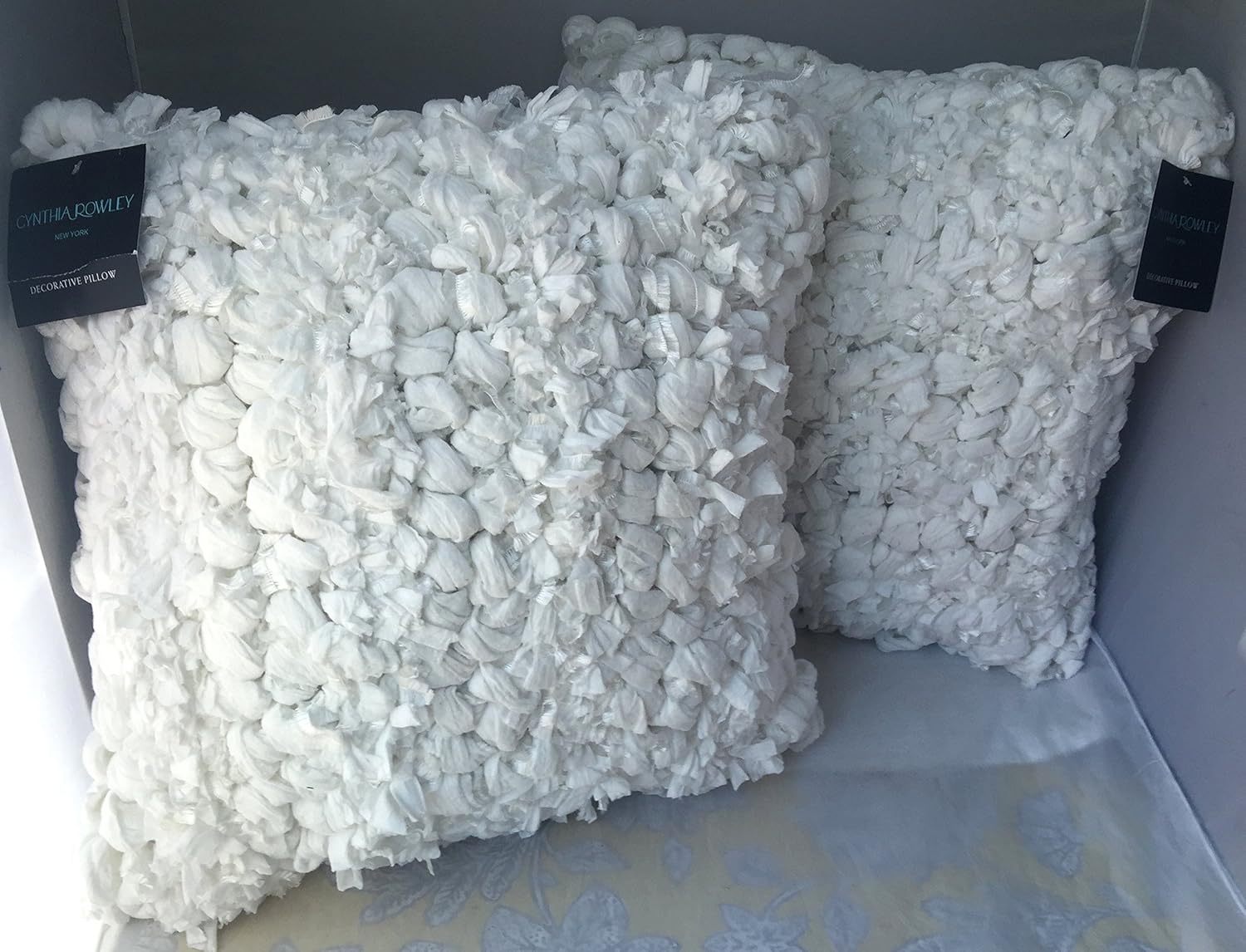 Set Of Two 2 Cynthia Rowley Textured Pebble Ruffle Flounce Cream