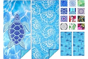 TWOYEK 2 Pack Microfiber Thin Beach Towel Lightweight 71x32 Oversized Extra Large Sand Free Towels Quick Dry for Travel Pool Yoga Gym Sports Beach Accessories Vacation Essential Gift