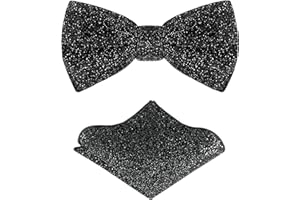 TIE G U STYLE TIE G Men's Glitter Velvet Bow Tie + Pocket Square Set in Gift Box for Wedding, Party : Glittering Effects, Unisex Design
