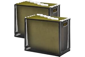 EASEPRES Desk Hanging File Organizer with 10 Folders, Mesh Metal Letter-Size Desktop File Holder Box for Filing Folder Storage Basket, 2 Pack Black, 12.2 x 9.45 x 5.45 inches