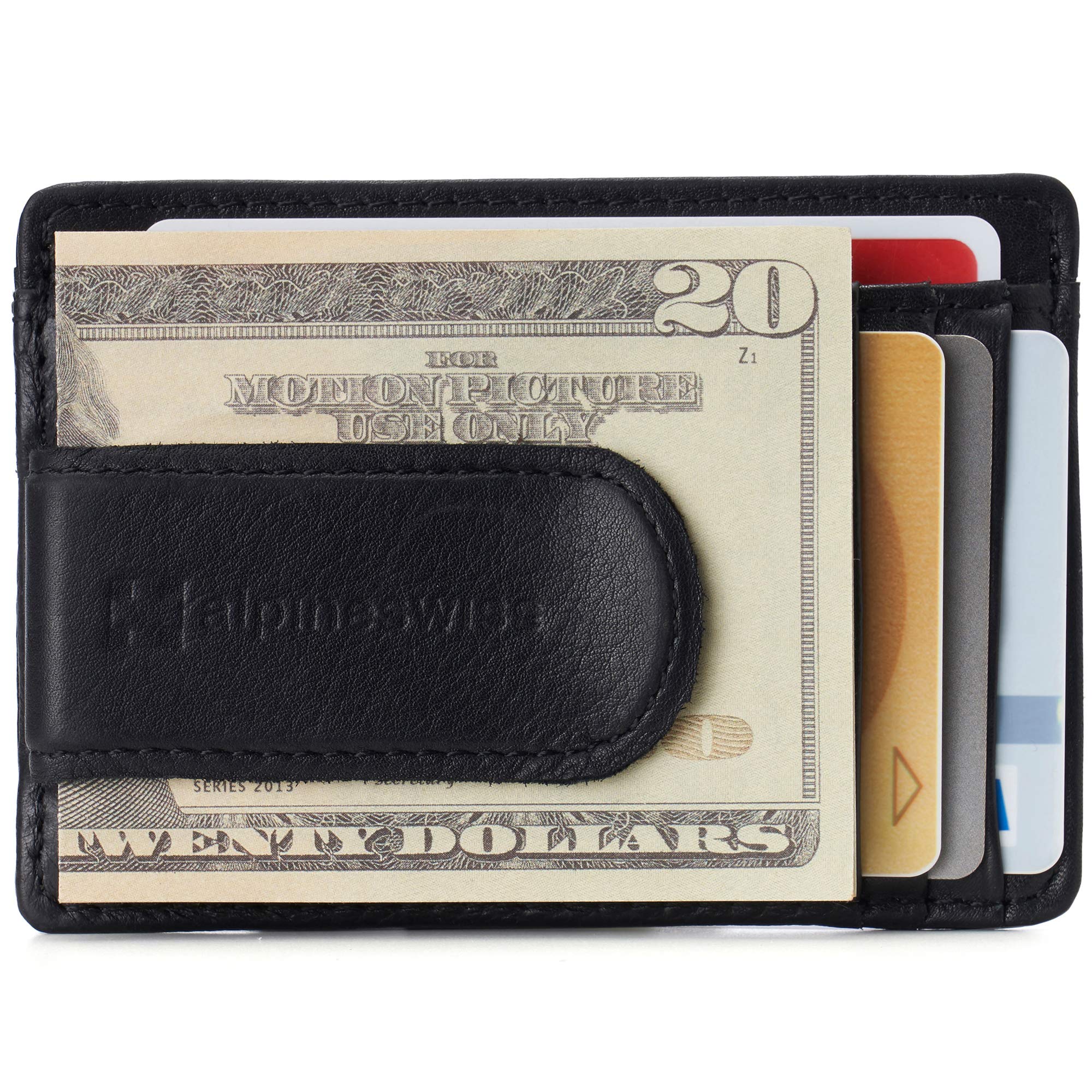 Alpine SwissMen's RFID Dermot Money Clip Front Pocket Wallet Leather York Collection One Size Soft Nappa Black