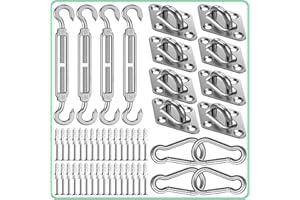 BUDONI Sun Shade Sail Hardware Kit: Triangle Rectangle Shade Sail Hardware Kit Heavy Duty, M6 Turnbuckles for Shade Sail Pad Eye Sun Shade Hooks, Patio Awning Sun Shade Sail Canopy Hardware Installation Kit
