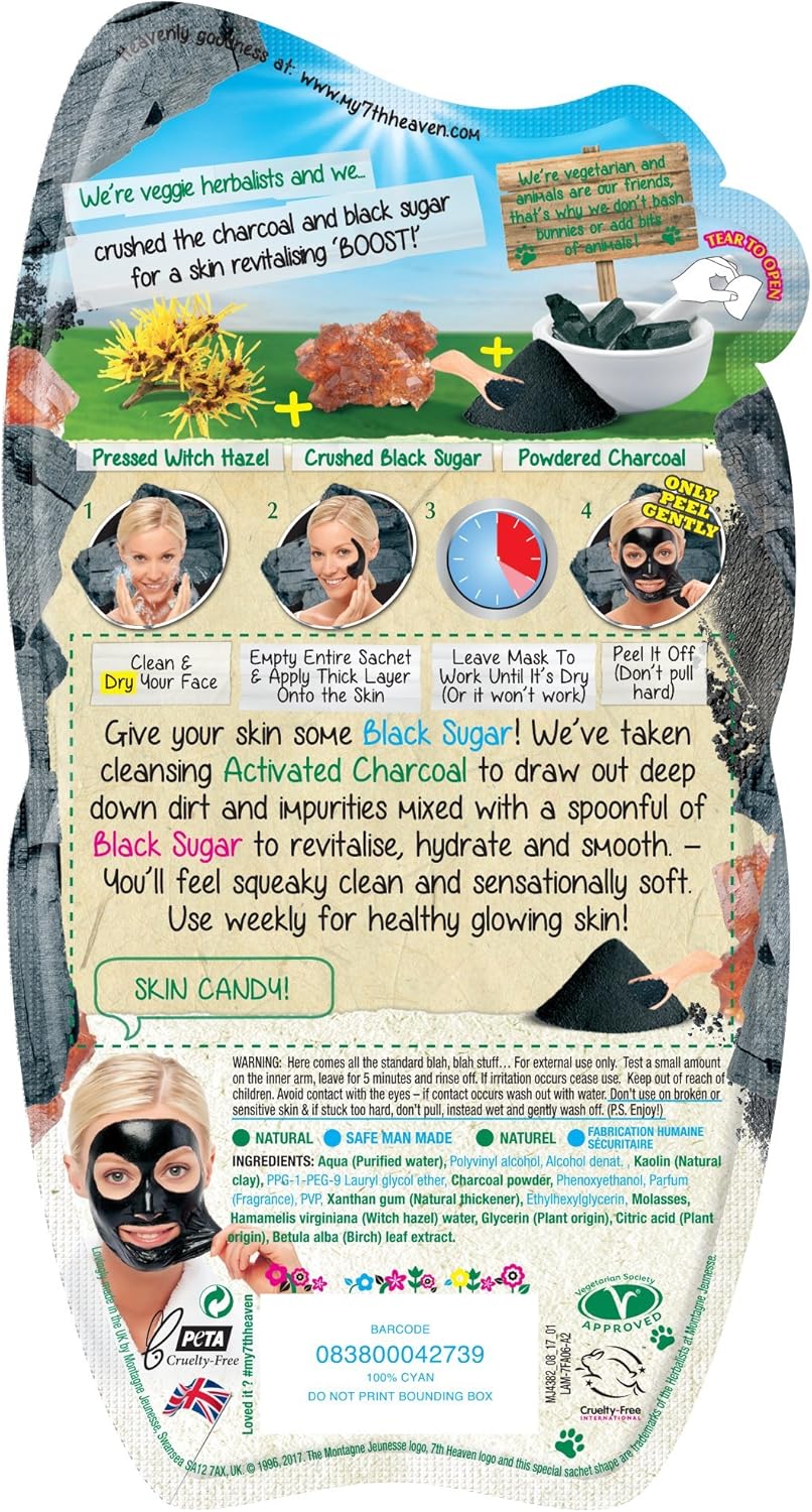 7th Heaven Charcoal & Black Sugar Peel Off Face Mask, Deep Cleansing, Detoxifying, Hydrating and Vegan Peel Off Mask - Image 3