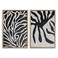 SIGNWIN 2 Piece Framed Canvas Wall Art Black and White Flowers Canvas Prints Home Artwork Decoration for Living Room,Bedroom - 16