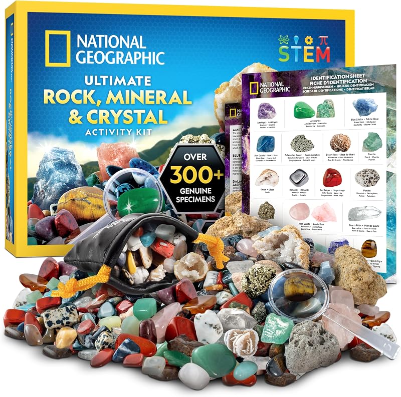 National Geographic Rock Collection Kit Kids 300+ Pieces Geodes Gemstones