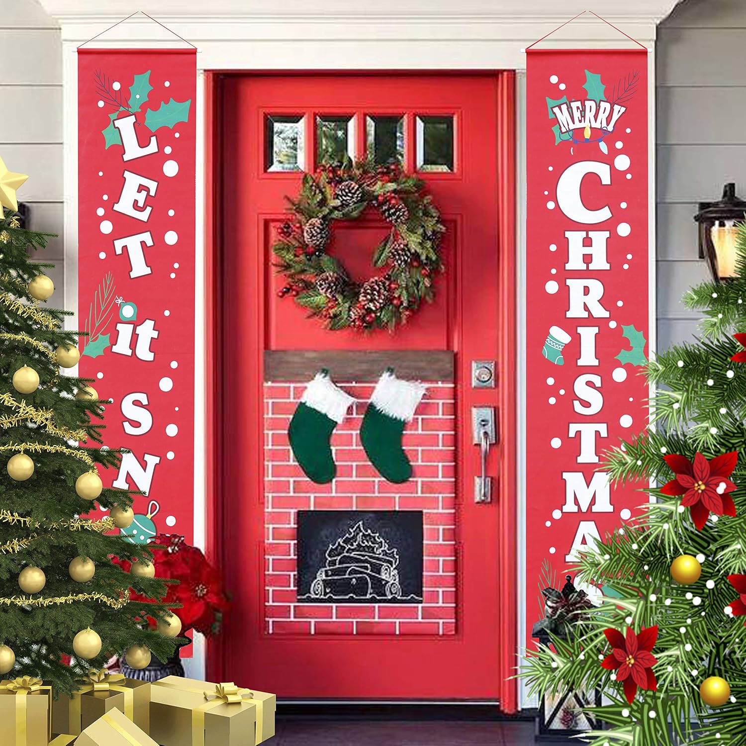 JOYIN Indoor and Outdoor Christmas Decor 72”x12” Merry Christmas Decorations Let it Snow Porch Sign, Winter Holiday Snowman Hanging Door Banner Flag for Yard Party