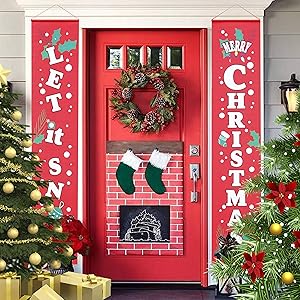 JOYIN Indoor and Outdoor Christmas Decor 72”x12” Merry Christmas Decorations Let it Snow Porch Sign, Winter Holiday Snowman Hanging Door Banner Flag for Yard Party